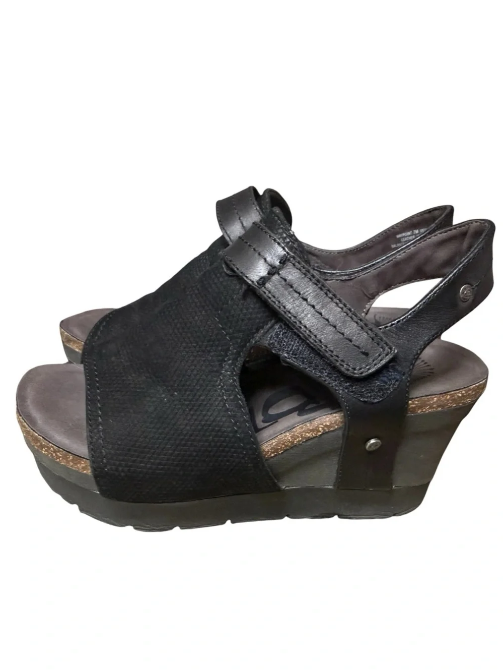 OTBT Women's Waypoint Black Leather Wedge Sandals 7